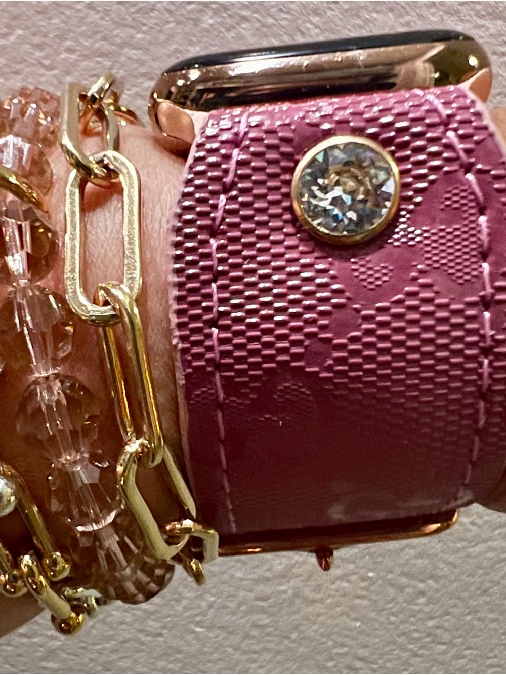 Spark*l band Pink Orchid Gucci Imprime  Watch Strap with Clear Crystal Accent - Picture 2 of 6